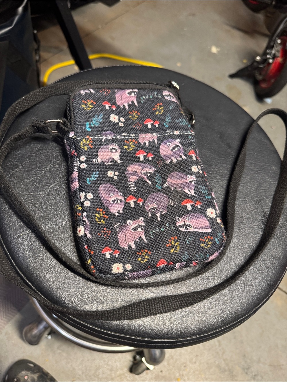 Small Crossbody Black Bag with Raccoon Print